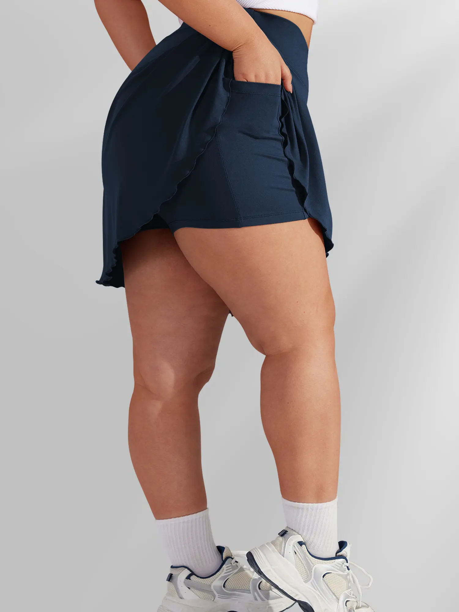 Plus Size Women’s Athletic Skort with Pockets, High Waisted Solid Color Workout Skirt with Safety Shorts for Tennis Golf Running Yoga Daily Wear