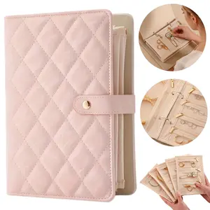 1pc Faux Leather Portable Jewelry Storage Book, Travel Storage Case with Ring Binding, Transparent Zipper Velvet Bag for Necklaces and Earrings, Jewelry Organizer, Home Jewelry Organizer
