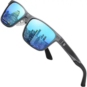 DUCO Polarized Sunglasses for Men Lightweight Carbon Fiber UV400 Protection Square Sun Glasses 8207 LED Light Blocking Stickers