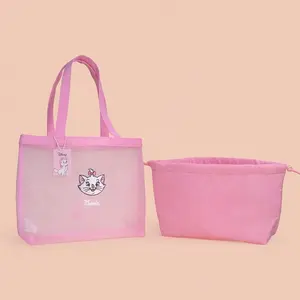 [Buy 1, Get 2 Items]Disney Marie Cat Embroidered Mesh Shoulder Bag – Pink | Cute Crossbody for Everyday & Mother's Day Gift,cozyvibes Strap Handle