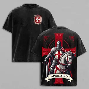 St George Knight T-Shirt April 23rd Crusader Cross Graphic Tee Medieval Armor Christian Vintage T-Shirt Wash Streetwear
