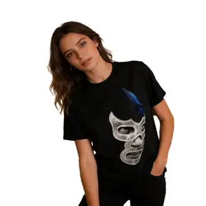 1 Men's Casual Cotton T-Shirt with Mexican Art Devil Blue Fighting Mexican Wrestler Legend App, Regular, Knitted Fabric, Geometric Pattern, Suitable for Sports, Running, Training, Hiking and Outdoor Activities, Unisex, Suitable for Teens and Adults,
