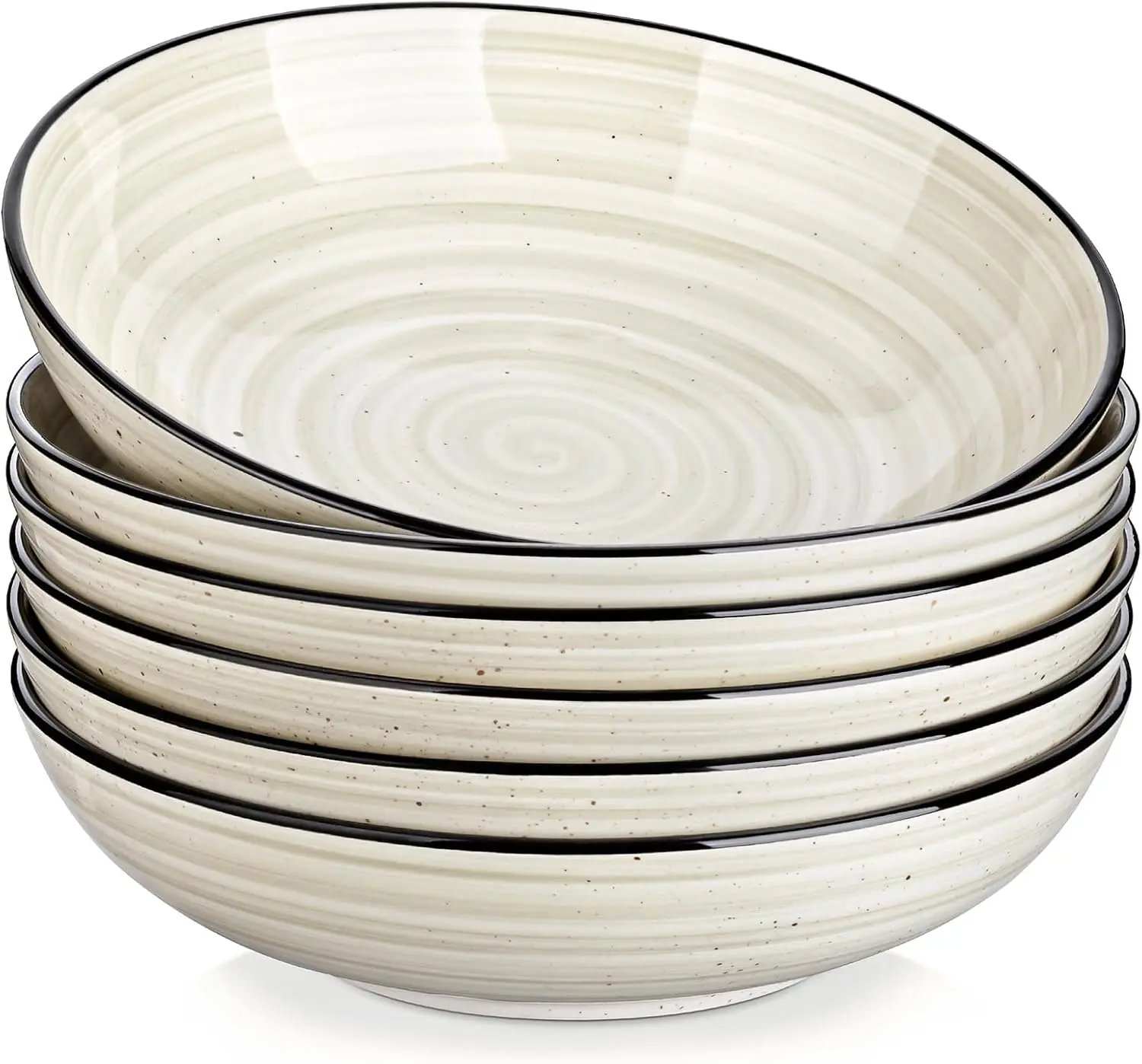 38 oz Pasta Bowls Set of 6, 8.5" Wide & 2" Deep Ceramic Bowls, Large Shallow Stoneware Salad & Soup Bowls for Pasta, Noodles, Cereal & Serving, Microwave & Dishwasher Safe