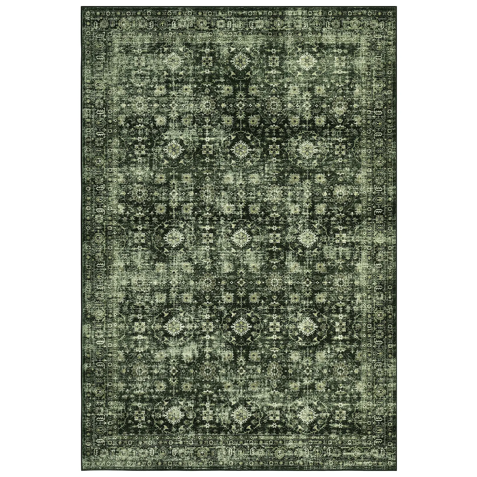 Garvee Washable Vintage Distressed Area Rug - Ultra-Thin Low Pile, Non-Slip Backing, Spot-Resistant Non-Shedding Collapsible - Green - 8x10 ft