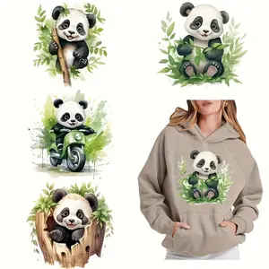 6pcs Cute Panda Iron-On Transfer Decals - Vinyl DIY Heat Press Patches for T-Shirts, Masks, Jeans & Backpacks, Mixed Colors, Adorable Panda Designs