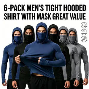 3 Pack Mens Sun Protection Fishing Hoodie with Face Mask UPF 50+ Long Sleeve Compression Work Shirt Quick Dry