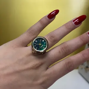 Gold Ring Watch – Green Dial Mini Finger Watch | Adjustable Stainless Steel Band | Quartz Waterproof Ring Watch
