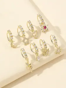 8-Piece 20g Gold Plated Cubic Zirconia Nose Ring Set, Elegant Butterfly Dangle Jewelry for Women, All-Season Body Piercing Accessories