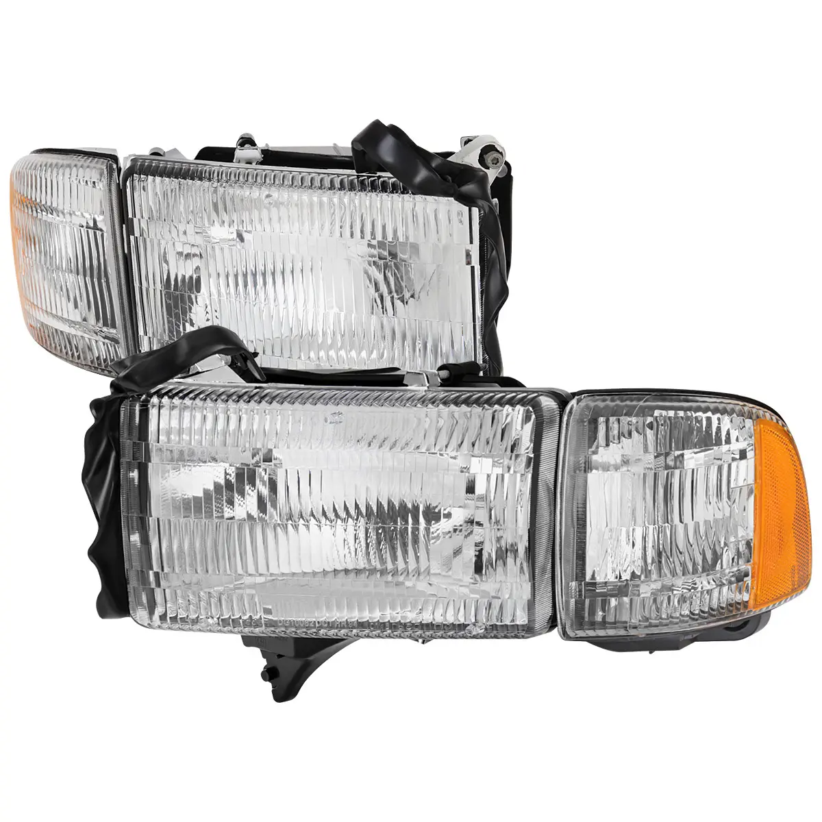1994-2001 RAM 1500/2500/3500 Factory Style Headlight Assemblies and Corner Lights (Chrome Housing/Clear Lens)
