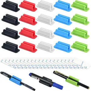 20 Pack Pen Holder ,Adhesive Pen Holder for Desk,Marker Clip for Classroom Office Desk Accessories, Pencil Holder with 20 Double Sided Extra Sticky Tape (Multi-colour combinations)
