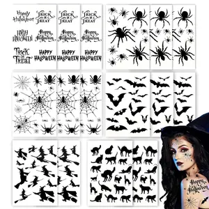 250Pcs Halloween Temporary Tattoos,16Sheet Waterproof Tattoo Sticker Gothic Spider Web Cat Witch Tattoo Decals Boy Girl Trick or Treat Decor Party Favors Arm Body Face