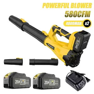 Super Power Leaf Blower Turbo Fan Brushless Pure CopperMotor Cordless 20V 4Ah Battery Charger Gloves Ear PlugsManual Operation