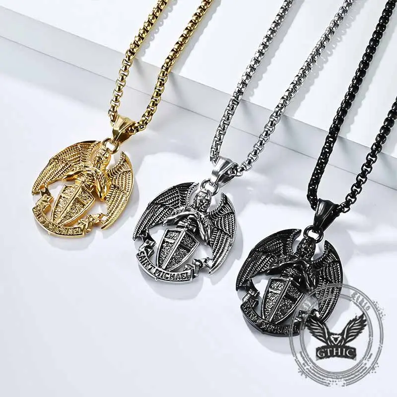 GTHIC St. Michael Cross Shield Stainless Steel Pendant – Spiritual Protection Jewelry for Men and Women Daily Wear