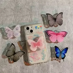 Acrylic Butterfly Phone Grip Stand Universal for iPhone & Samsung Cute Clear Phone Holder Socket Mount Smartphone with Vibrant Butterfly Designs