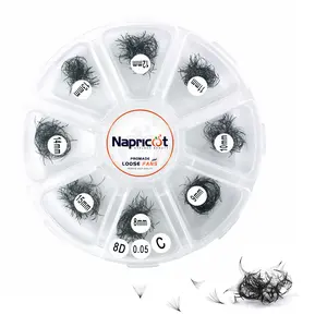 8D - 0.05/0.07 Mixed Lenght 8-15mm Curl C, D, CC - Napricot 1000 Promade Fans -  Eyelash Extension Volume Lash Fans with Soft and Pointy Base - Makeup