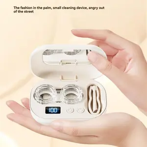 Ultrasonic Contact Lens Cleaner Rechargeable 2 Modes Vanity Mirror for Hard Soft Lenses Lens Care Cleaning