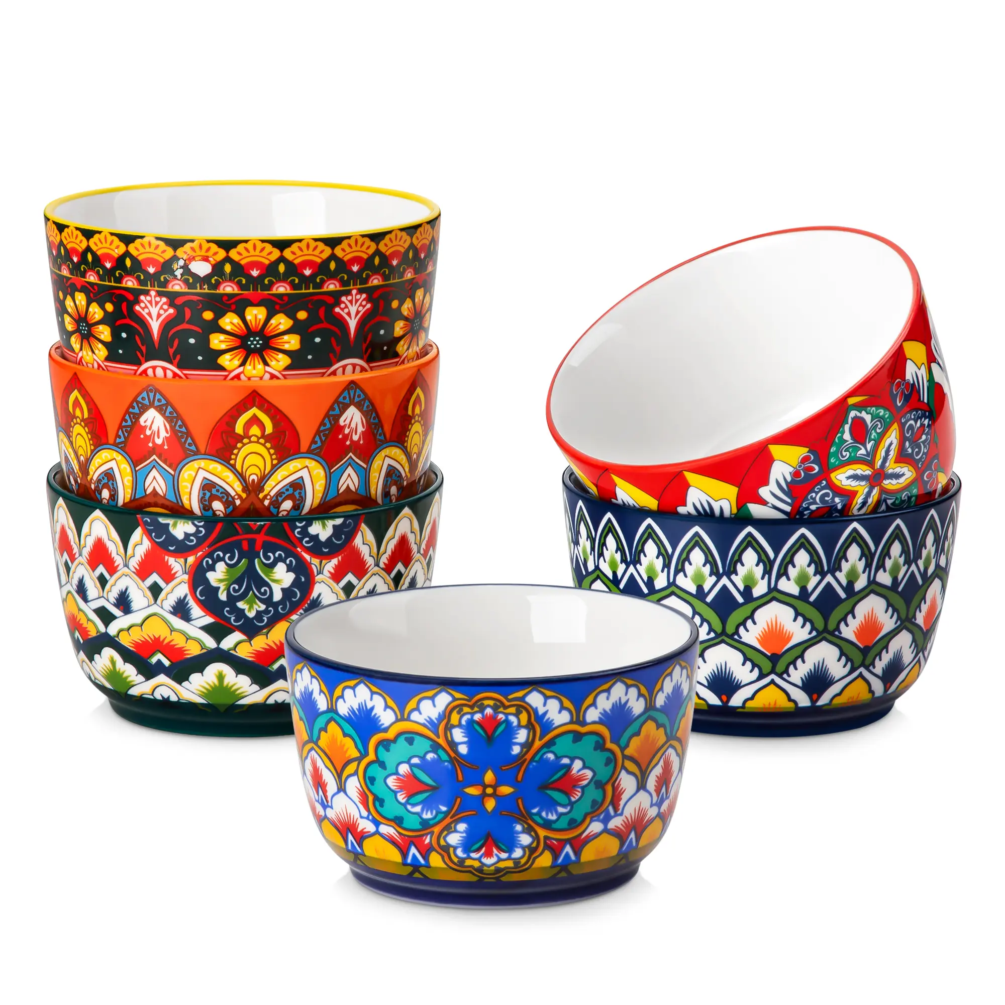 vancasso LUMI 4/6/8 oz Ramekins Oven Safe Set of 6, Bohemian Ceramic Creme Brulee Ramekins, Colorful Souffle Dishes, Custard Cups, Small Bowls for Baking, Dipping Sauce, Ice Cream & Desserts