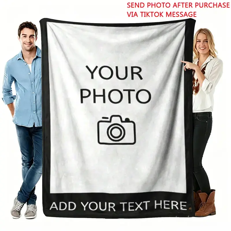 Personalized Photo Text Flannel Blanket, Custom Picture Throw with Add Your Text Style, Memory Keepsake Cover for Family Sofa Beds, Pet Parent Lounge Decor & Holiday Birthday Gift for Mom, Dad and Loved Ones