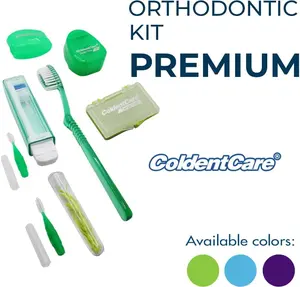 ColdentCare Orthodontic Oral Care Kit for Cleaning Brackets Braces Includes Toothbrush Cap Travel Toothbrush Dental Floss 12m Wax Floss Threaders Interdental Brush Durable Cleanser