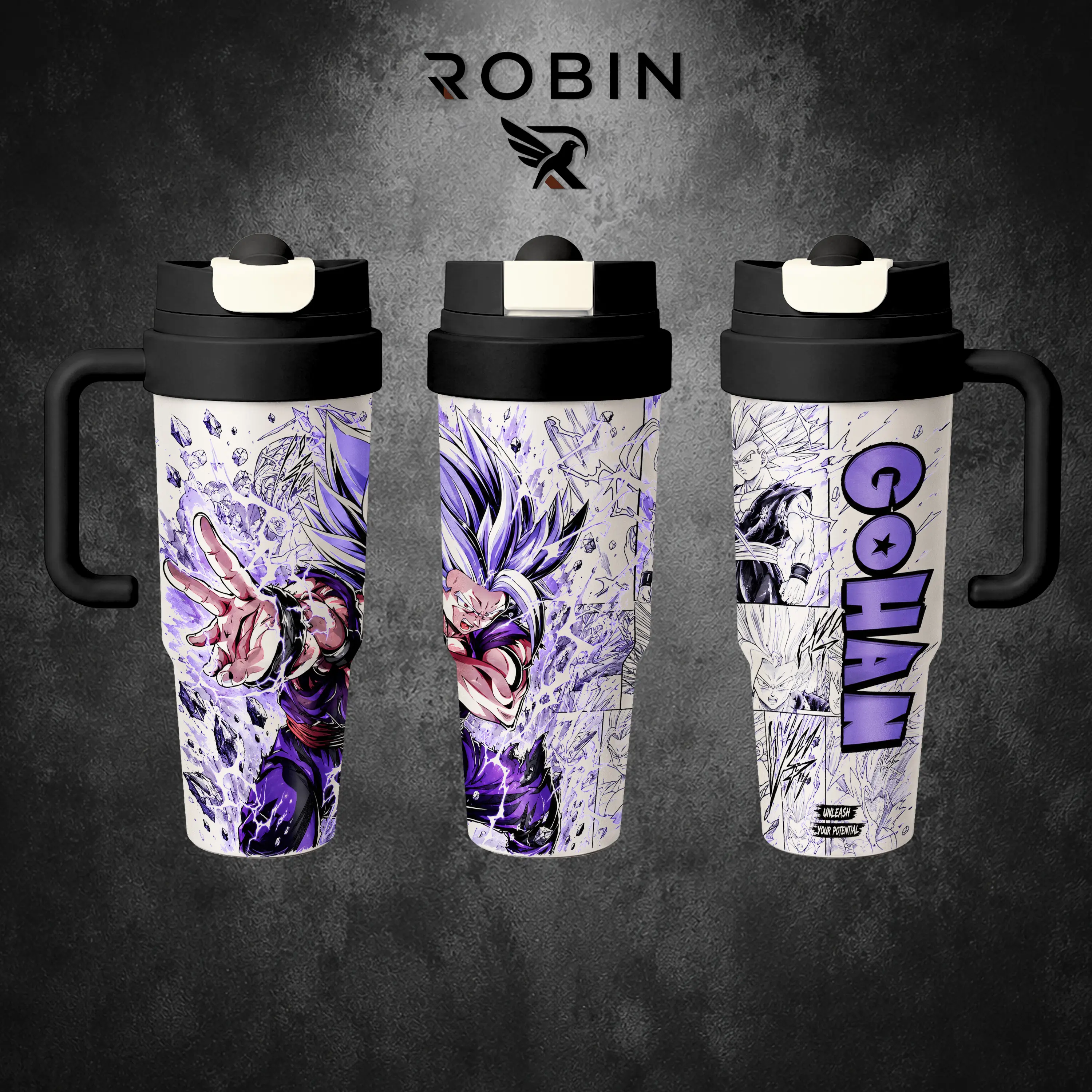 Gohan Beast Ultimate Warrior Personalized 17oz/30oz Stainless Steel Tumbler with Handle, Double-Wall Vacuum-Insulated Travel Mug, Leak-Resistant Coffee Cup, Reusable Drinkware, Gift for Dragon Ball Fans
