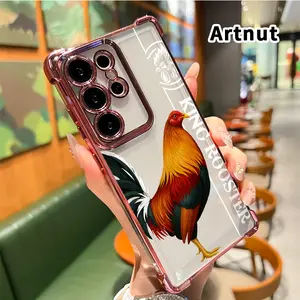 Four Corner Airbag Electroplated Phone Case Compatible with Samsung Galaxy S23 Ultra S24 Plus S25 S22+ FE Edge Vibrant Rooster Patterned Anti-Collision Protection Smartphone Cover