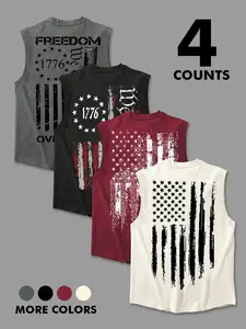Men's 4-Pack 1776 Patriotic Tank Tops, Vintage American Flag & Freedom Graphic Sleeveless Shirts, Sleeveless Sports Vest, Graphic Print Vest, Workout Tops for Gym, Training, Independence Day #tiktokmademebuyit