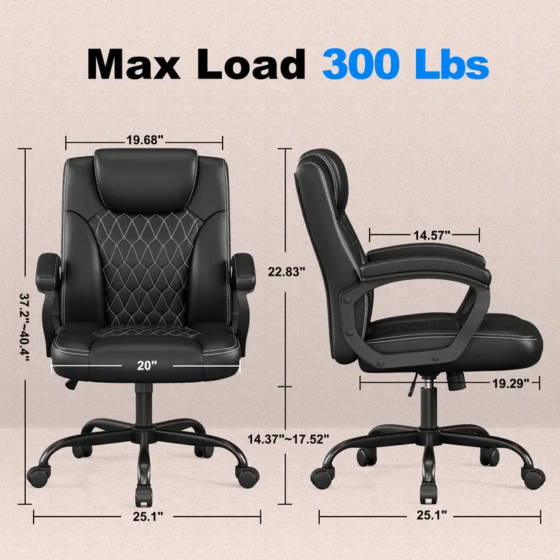 Office Chair, Executive Desk Chair, PU Leather Comfortable Executive Chairs with Fixed Armrest, Adjustable Height, Rocking Function, 360° Swivel Wheels, Black 0539