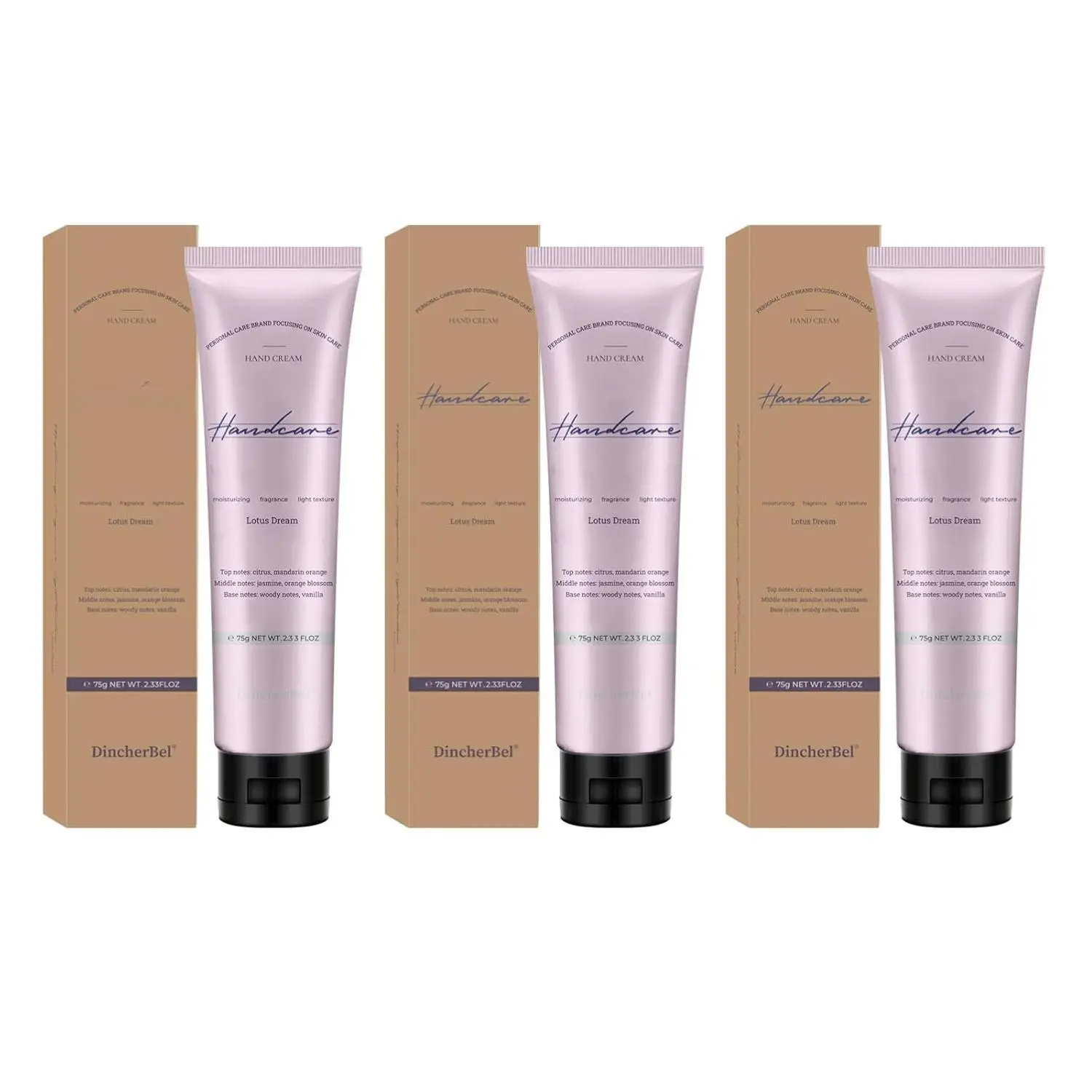 DincherBel 5% Niacinamide Daily Nourishing Hand Cream Set - 2.33oz*3 Plant-Based Silky Moisturizer, Lotus Dream Floral Fragrance with Vanilla Undertone, Non-Greasy Fast-Absorbing Squalane Lotion for Brightening, Smoothing & Moisture-Boosted Radiant Skin,,