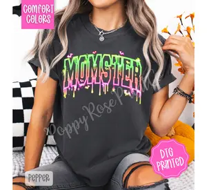 Neon Momster Shirt Comfort Colors, Trendy Halloween Mom Tshirt