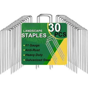 30 Pack Lawn Staples,  Garden Landscape Staples, Galvanized Heavy-Duty Gauge Stakes, U-Shaped Tent Stakes, Anti-Rust Fence Netting Pins Ground Spikes, Sod Pins