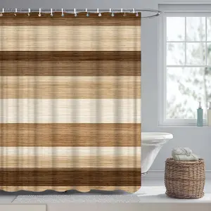 2D plane, 2D plane, a 2D plane retro striped shower curtain, featuring neutral tones and natural earth tones, made of polyester fabric. This bathroom decoration can be used as a bathtub partition and has dimensions of 70.8inch x 70.8inch