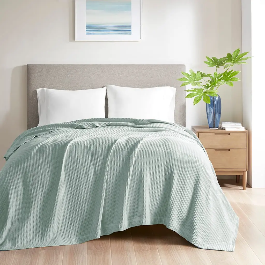 Beautyrest King Size Lightweight Soft Breathable Cotton Tight Waffle Weave Blanket - BR51N-3833, 108x90x0.25 in, Aqua, Year-Round Bedding, Machine Washable, Lightweight Breathable Blanket, Machine Washable Blanket