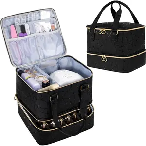 Black Nail Polish Organizer Bag Holds 42 Bottles With Space for Nail Lamp & Gel Nail Polish, Storage Organizer Case for Nail Tech Nail Kit Supplies
