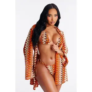 Imagine It 2 Piece Bikini And Long Sleeve Coverup - Rust/combo