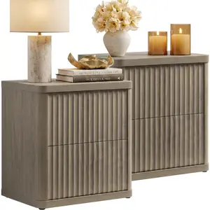 SICOTAS Set of 2 Nightstands, Fluted Modern Bedside Tables with 2 Large Handless Drawers - 22.75" Wide Small End Tables, Curved Edge Design for Bedroom & Living Room
