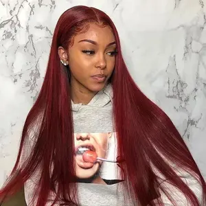 13x4 HD Transparent Lace Front Wig Remy Hair Wigs 99J Red Burgundy Colored 13x6 Straight HD Transparent Pre Plucked Lace Frontal Wigs