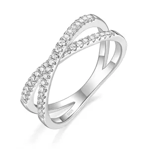 EAMTI 925 Sterling Silver X Cross Ring Cubic Zirconia CZ Wedding Band for Women