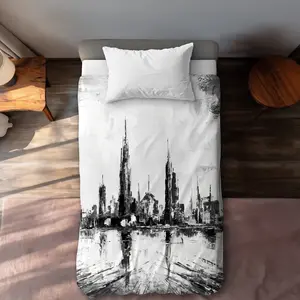 360 stand Twin Extra Long Duvet Cover Set - Abstract & Texturized Mono City Design, Elegant Breathable Decorative Bedding for Modern Bedroom, Bedding Sets