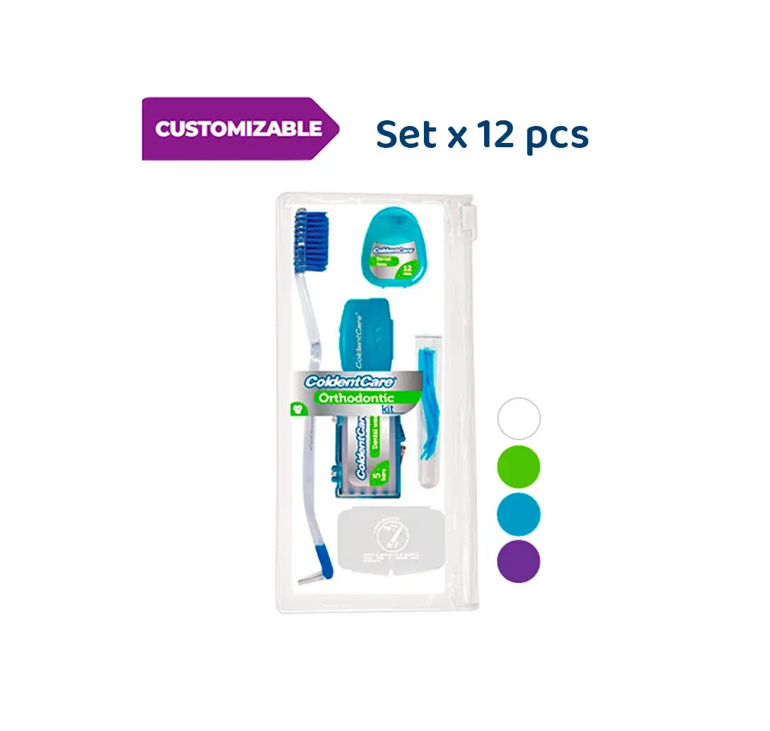 Set x 12 pcs Orthodontic Oral Care Kit for Cleaning Brackets Braces Coldentcare, includes Toothbrush and Cap, Travel Toothbrush, Dental Floss 12m, Dental wax, Floss threaders, Interdental Toothbrush