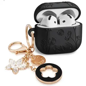 SQ-HPS029 Floral Case for Apple Airpods iPods 4 Case Cover Women 2025 3D Silicone Airpod iPod 4th Generation Protective Cases Cute with Keychain for AirPod Earbuds 4th Gen Wireless Charging Cases