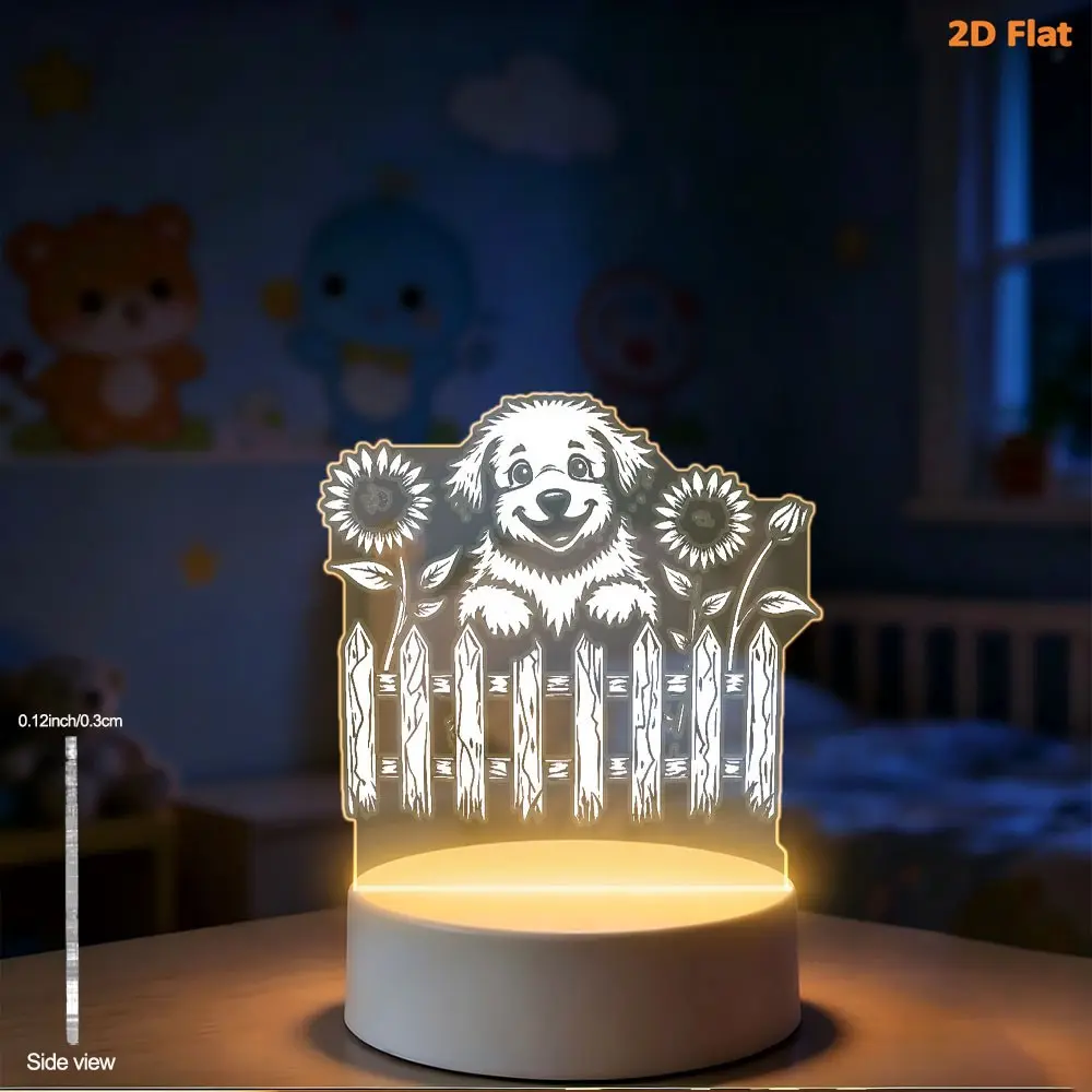 Cute Dog Sunflower Acrylic Night Light, Healing Scene with Dog Head, Soft Translucent Design, Kids Room Sleep Companion, Bedroom Decor, Gift Idea