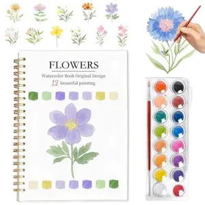 Easy Watercolor Workbook for Beginners - 12 Beautiful Step-by-Step Paintings Water Coloring Book, Includes 16 Colors Paints, Relaxing Art Projects and Creative Gift for Adults & Teen (Flowers)