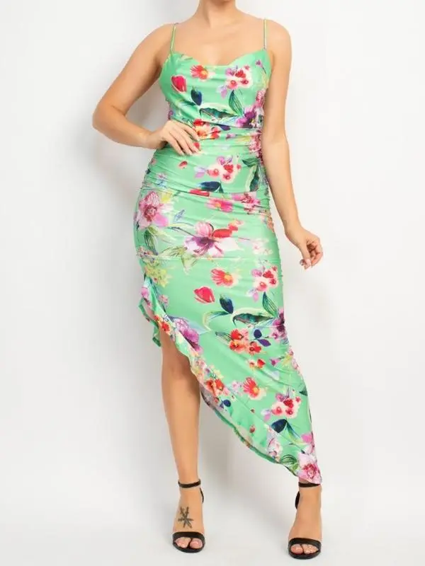 Floral Thin-strap Summer Dress With Side Slit - Vestido Veraniego Floral De Tirantes Finos & Abertura Lateral