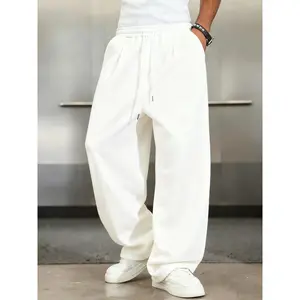 Men’s street-style wide-leg sweatpants, heavy cotton feel loose fit—an essential for fall and winter, simple design with a drawstring waist