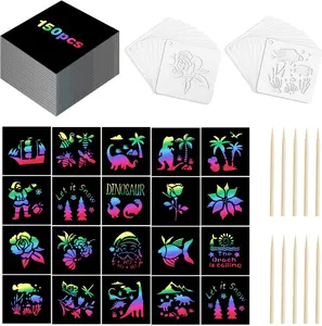 180 Rainbow Scratch Paper Set,Scratch Art for 4-12 Kids, Mini Notes Arts and Craft Supplies,Matching Random Personalized Stencils ，Christmas Gift，School Classroom Activities, Travel Carrying