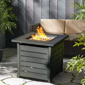 Gas Fire Pit,28-Inch Outdoor Propane Fire Pit Table with Lid & Lava Rock, 50,000 BTU Gas Fire Pit for Dining and Parties in Patio, Garden, or Yard