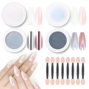 Chrome Nail Powder Magic White Pearl Kit Mirror Effect Silver Metallic Holographic Dip Nail Powder For Resin Craft & Nail Art Decoration Iridescent Aurora Mermaid Pigment