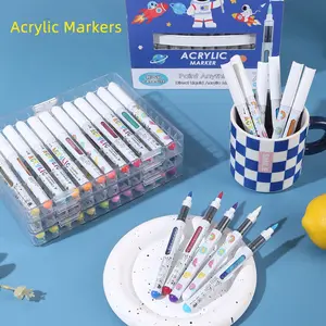 Acrylic Brush Marker Pen, Acrylic Marker Pens, 1 Set Acrylic Painting Pen with Soft Brush Nib, Art Materials Waterproof Pen for Glass Stone Wood Plastic Paper