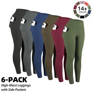 6-Pack Women's Yoga Leggings - High Waisted Pocketed Tight Athletic Casual Workout Pants