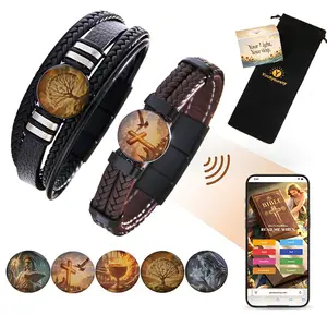 Youtysunny's NFC Bible Bracelet: Handmade leather, waterproof & durable. No app or charge. Sends mood-based verses & music in 10+ languages for emotional comfort & spiritual healing. A Black Friday limited faith gift.